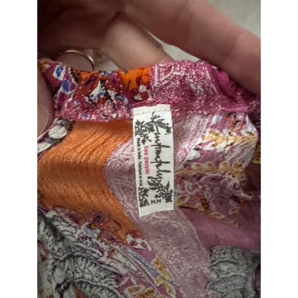 Free People Medium Count Me In Trapeze Mini Dress Tunic Top Floral Paisley Pink - Picture 5 of 6